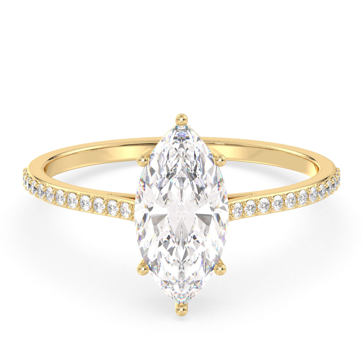 LILETTA MARQUISE CUT LAB GROWN DIAMOND SOLITAIRE ENGAGEMENT RING WITH SIDE STONES, GOLD