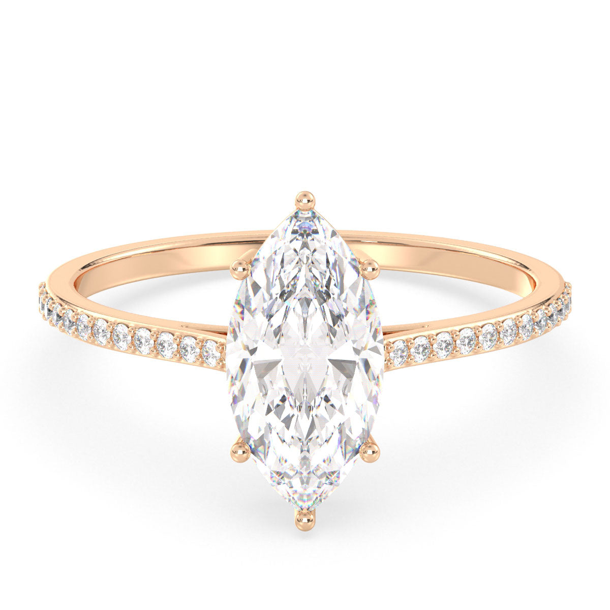 LILETTA MARQUISE CUT LAB GROWN DIAMOND SOLITAIRE ENGAGEMENT RING WITH SIDE STONES, GOLD