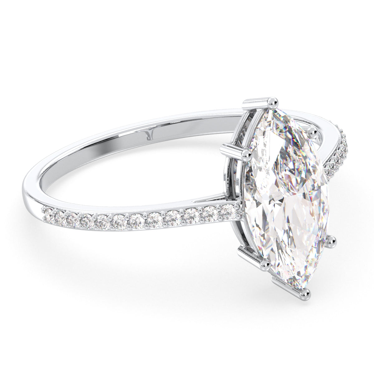 LILETTA MARQUISE CUT LAB GROWN DIAMOND SOLITAIRE ENGAGEMENT RING WITH SIDE STONES, GOLD