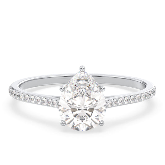 MARGUERITE PEAR CUT LAB GROWN DIAMOND SOLITAIRE ENGAGEMENT CLASSIC RING WITH SIDE STONES, GOLD