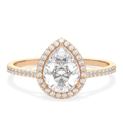 MARGUERITE HALO PEAR CUT LAB GROWN DIAMOND SOLITAIRE CLASSY ENGAGEMENT RING WITH SIDE STONES, GOLD