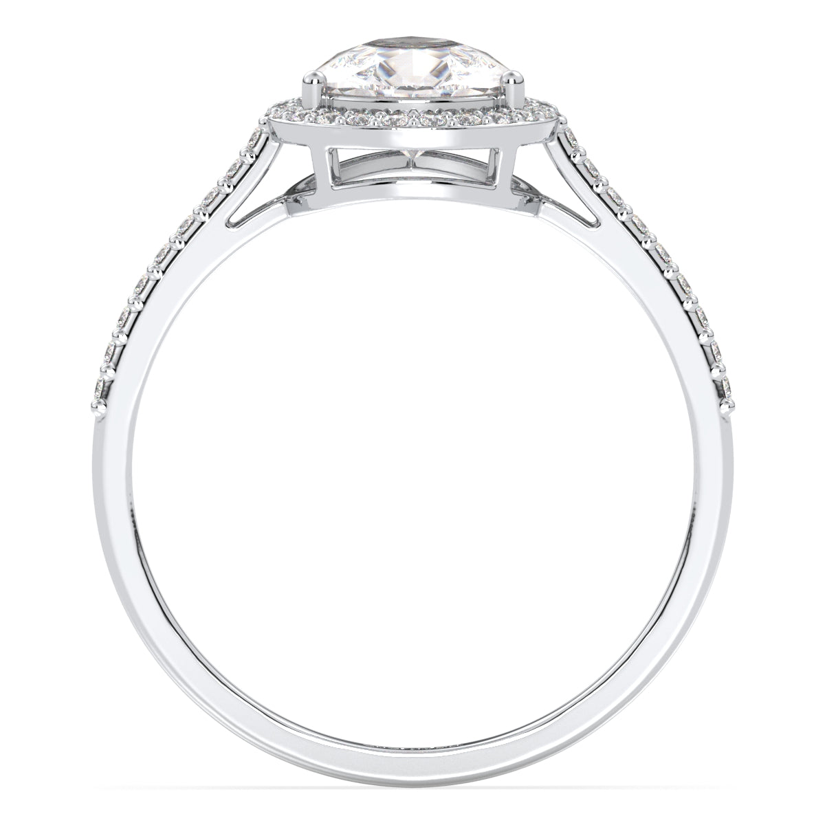 MARGUERITE HALO PEAR CUT LAB GROWN DIAMOND SOLITAIRE CLASSY ENGAGEMENT RING WITH SIDE STONES, GOLD