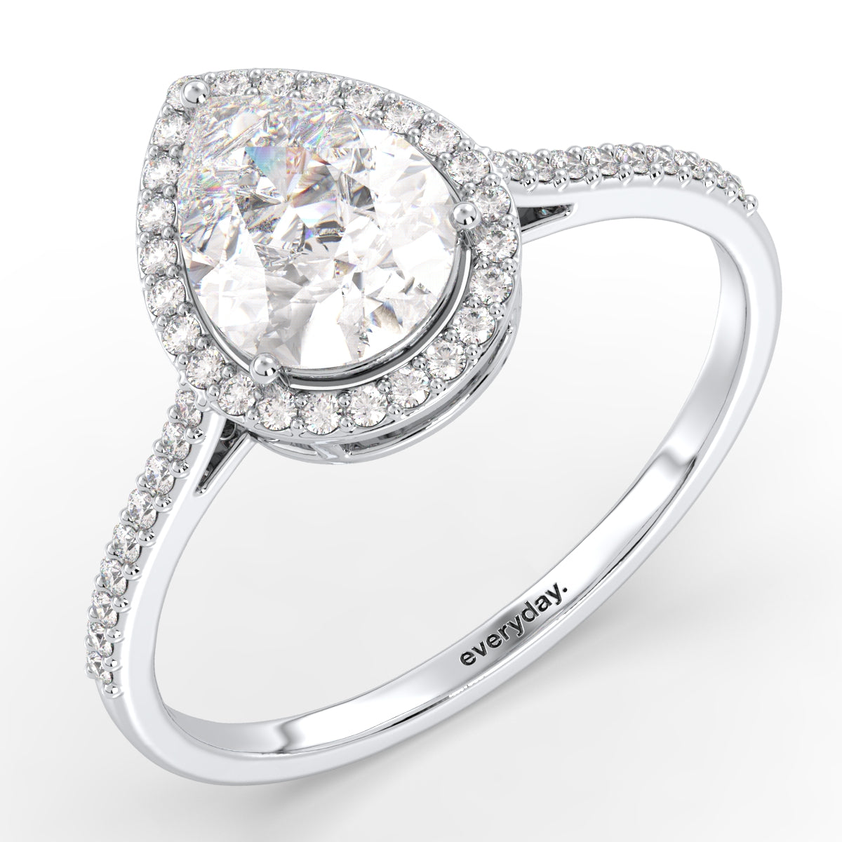 MARGUERITE HALO PEAR CUT LAB GROWN DIAMOND SOLITAIRE CLASSY ENGAGEMENT RING WITH SIDE STONES, GOLD