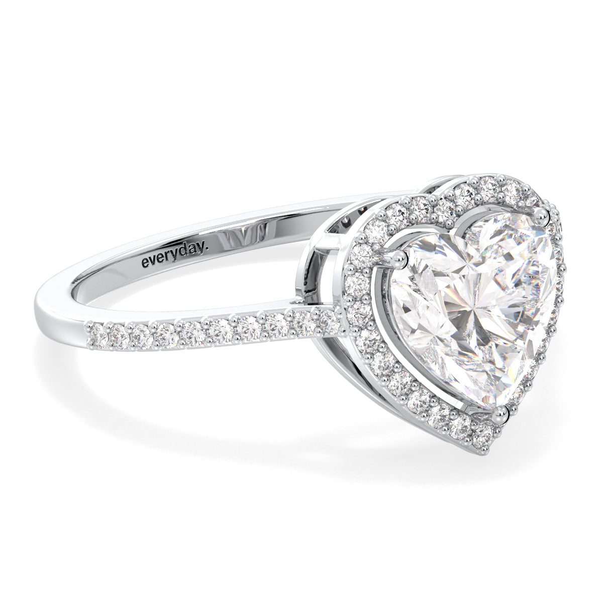 CLEMENCE VALENTINE LOVE HALO HEART CUT LAB GROWN DIAMOND SOLITAIRE ENGAGEMENT RING WITH SIDE STONES, GOLD