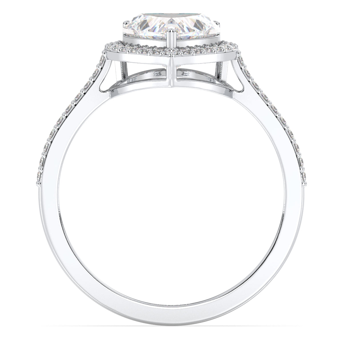 CLEMENCE VALENTINE LOVE HALO HEART CUT LAB GROWN DIAMOND SOLITAIRE ENGAGEMENT RING WITH SIDE STONES, GOLD