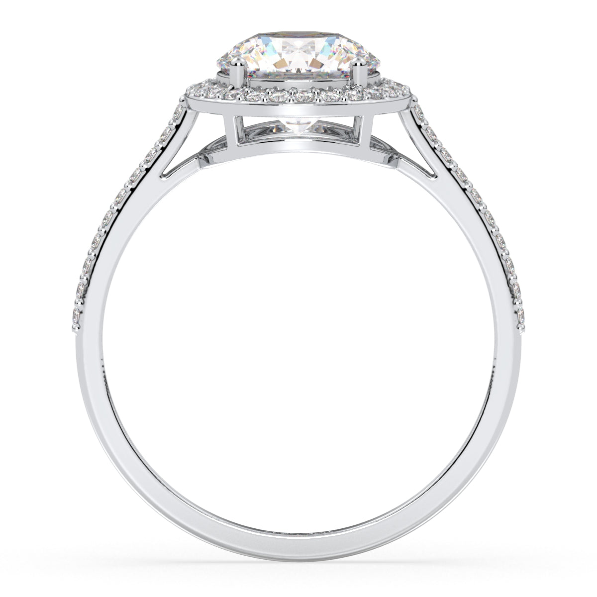 SOPHIA HALO ROUND CUT LAB GROWN DIAMOND SOLITAIRE ENGAGEMENT RING WITH SIDE STONES, GOLD