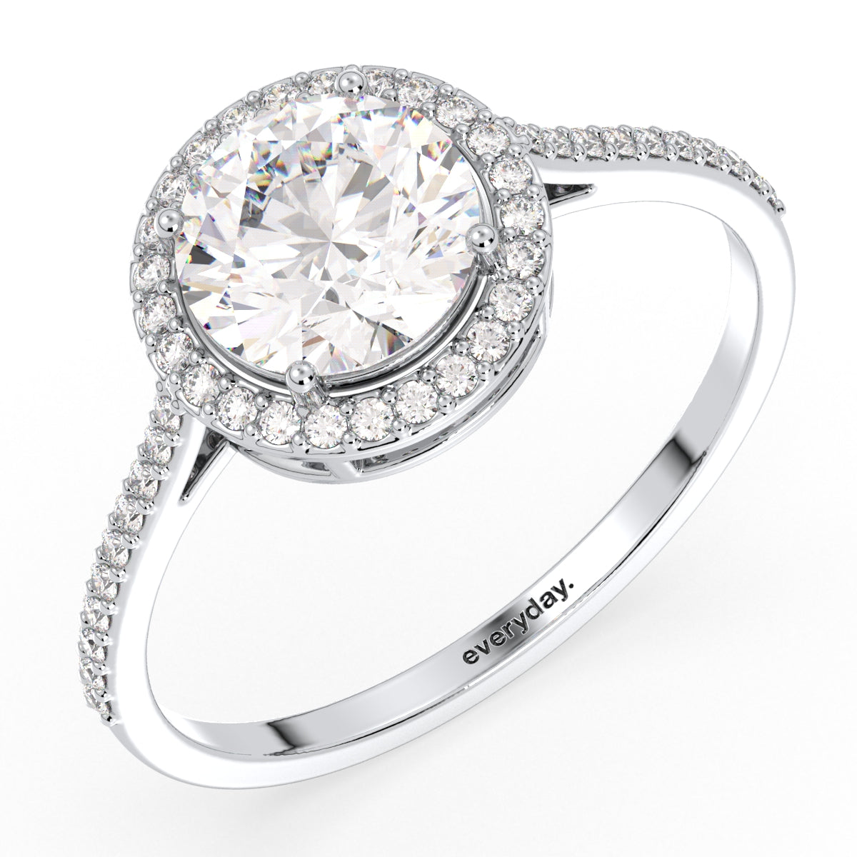 SOPHIA HALO ROUND CUT LAB GROWN DIAMOND SOLITAIRE ENGAGEMENT RING WITH SIDE STONES, GOLD