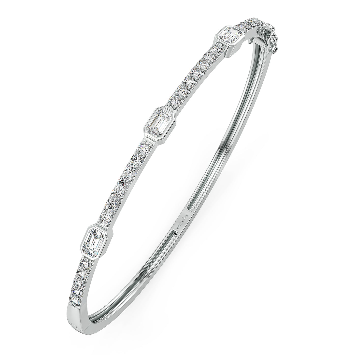 KATE BEZEL SET EMERALD CUT LAB GROWN DIAMOND STUDDED OVAL BANGLE, GOLD