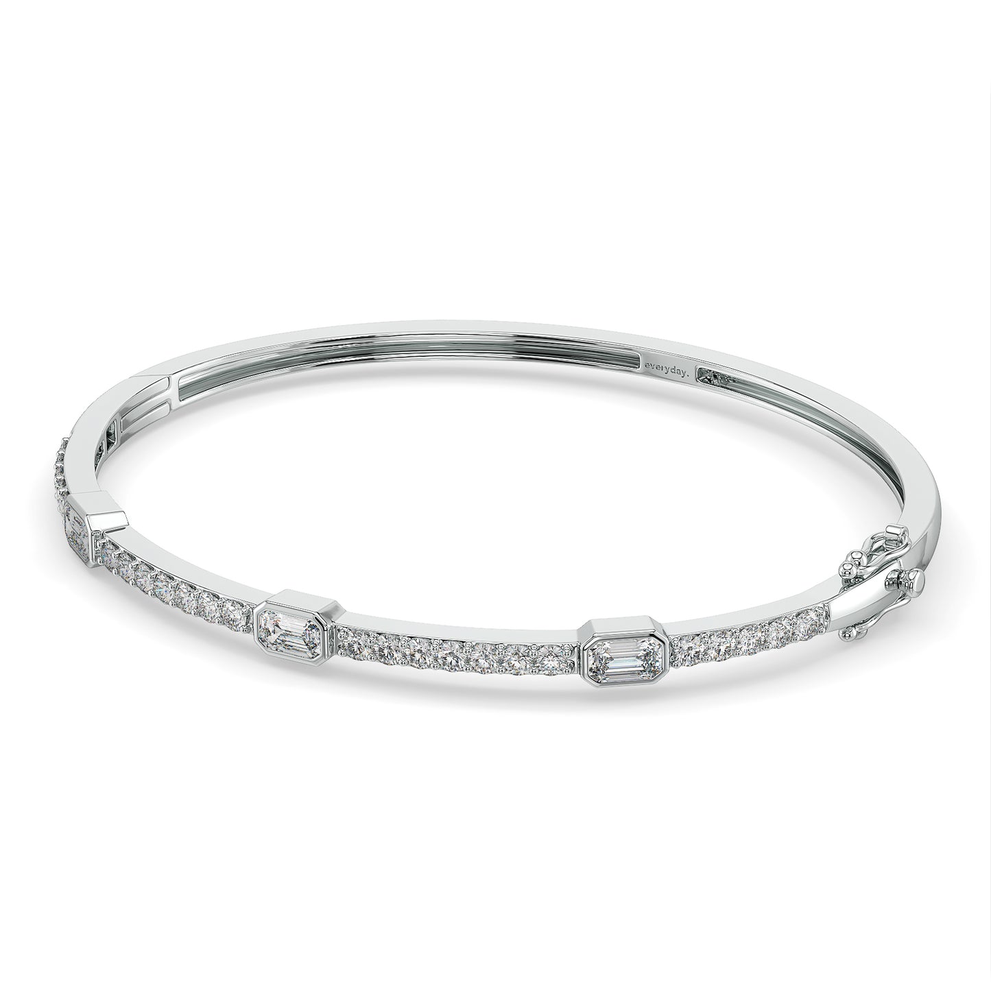 KATE BEZEL SET EMERALD CUT LAB GROWN DIAMOND STUDDED OVAL BANGLE, GOLD