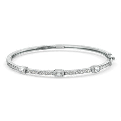 KATE BEZEL SET EMERALD CUT LAB GROWN DIAMOND STUDDED OVAL BANGLE, GOLD