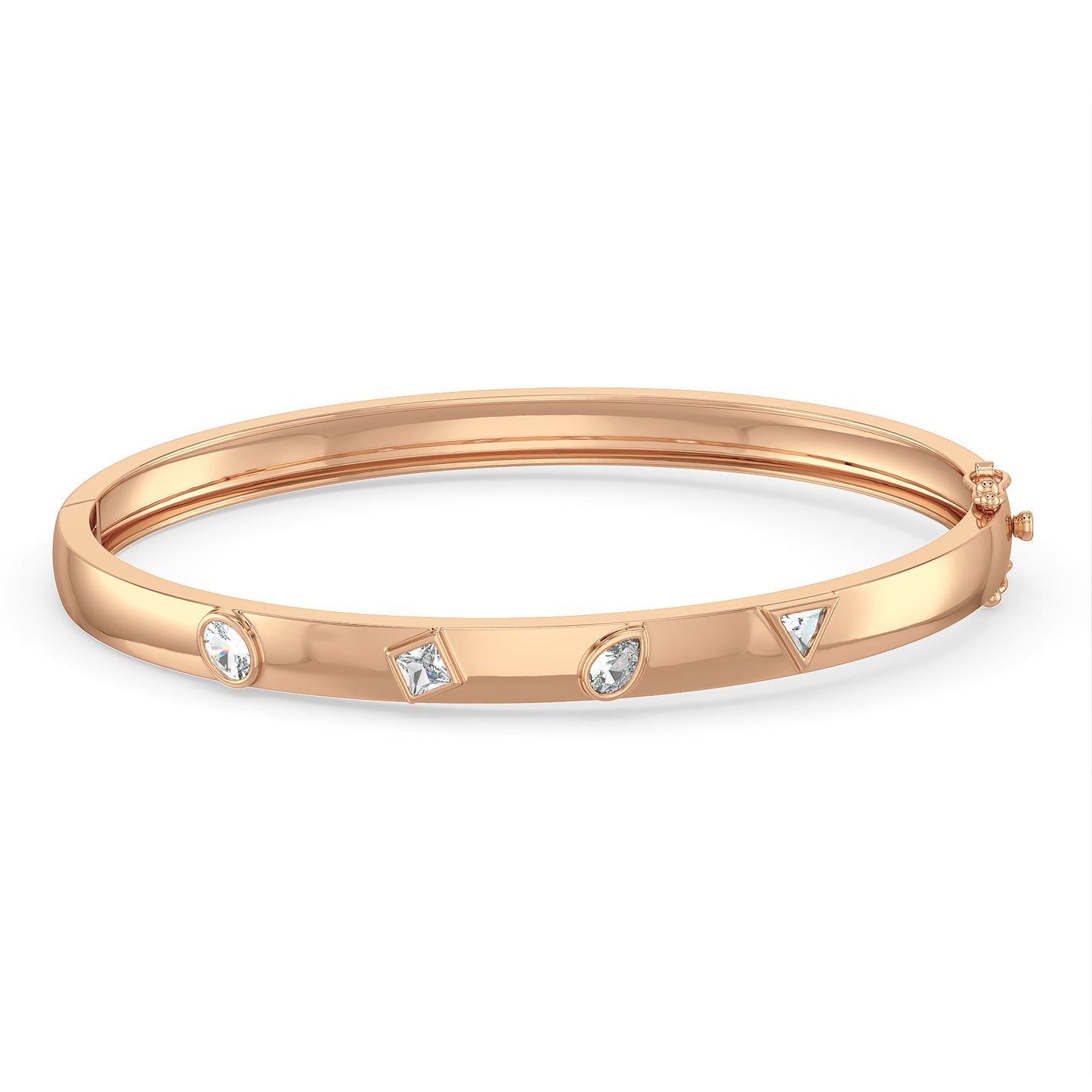 CLARETTE FLUSH SET MULTI-CUT LAB GROWN DIAMOND CLASSY OVAL BANGLE, GOLD