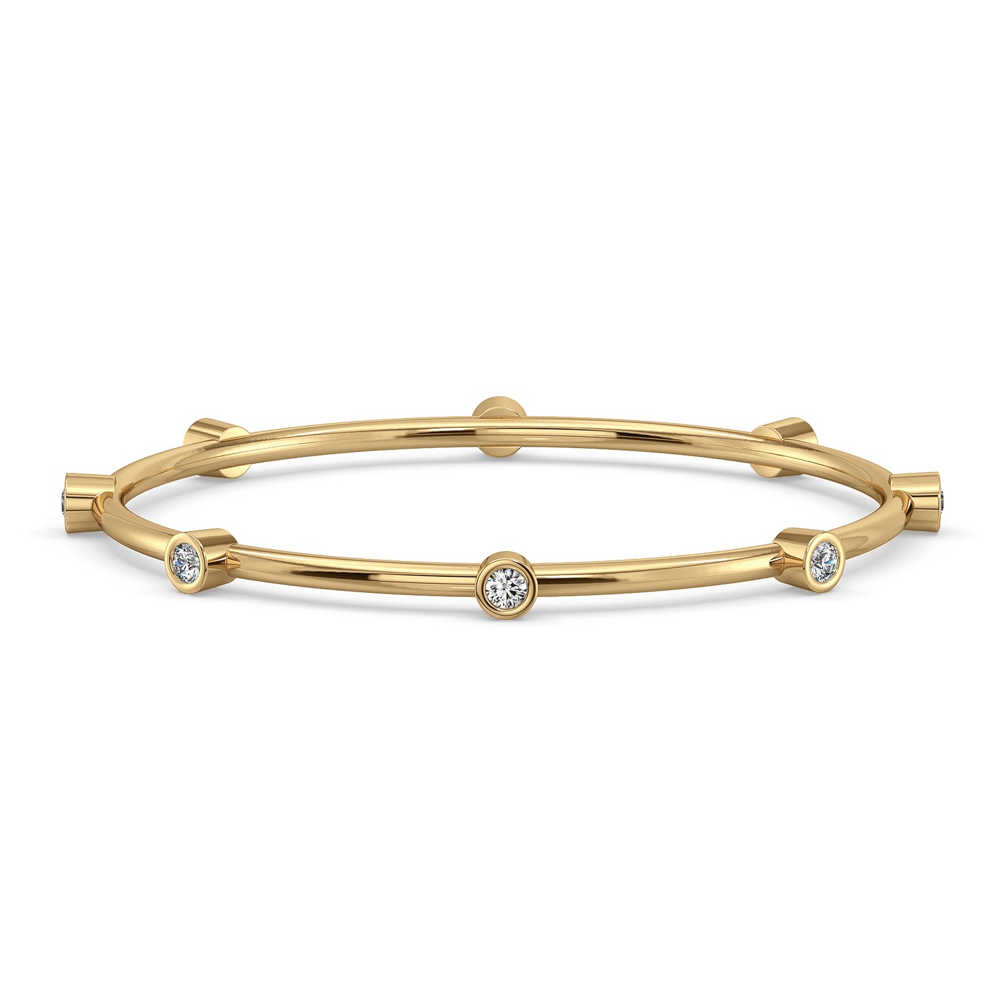 CLARETTE BEZEL SET ROUND CUT LAB GROWN DIAMOND CLASSY STATION ROUND BANGLE, GOLD