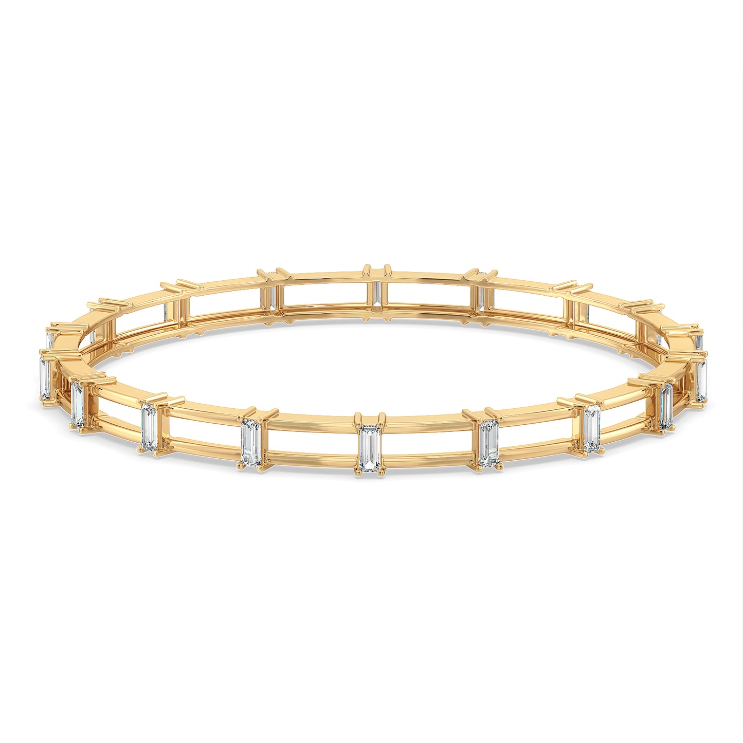 KATE DOUBLE ROW EMERALD CUT LAB GROWN DIAMOND ROUND ELEGANT BANGLE, GOLD