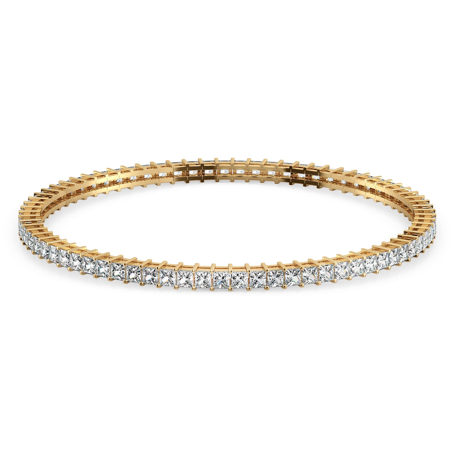 THEODORA PRINCESS CUT LAB GROWN DIAMOND TENNIS ROUND BANGLE, GOLD