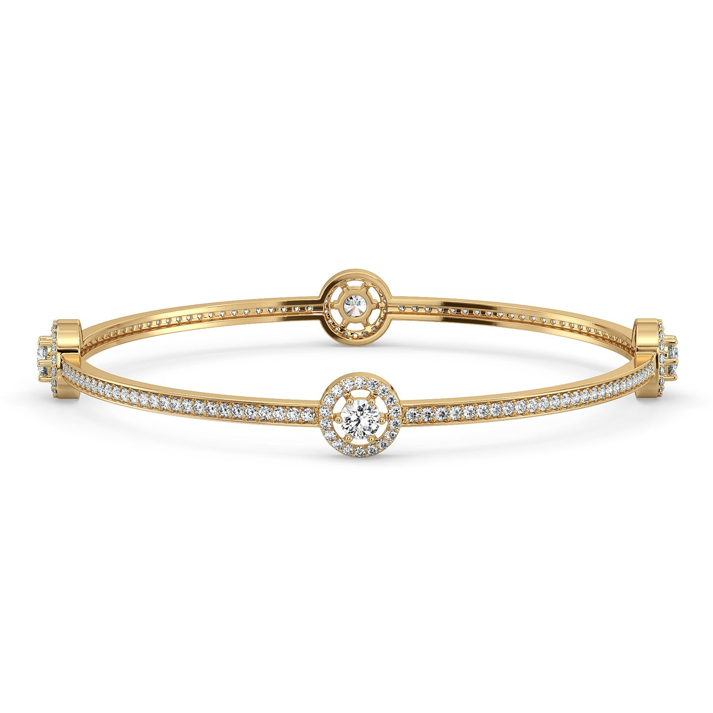 CLARETTE HALO SET LAB GROWN DIAMOND STUDDED ROUND BANGLE, GOLD