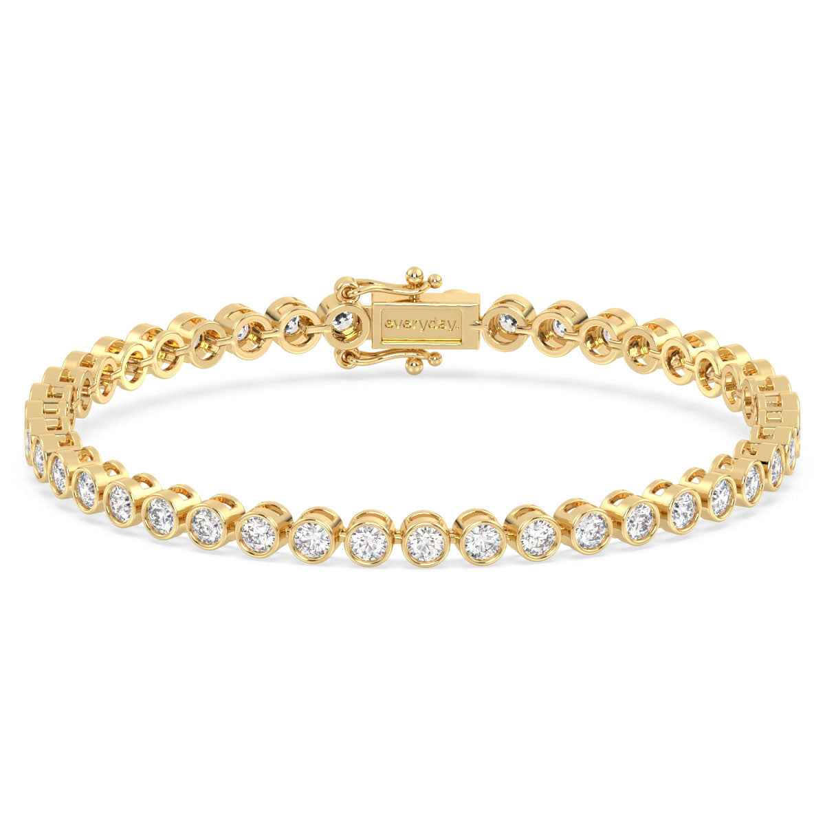 THEODORA BEZEL SET ROUND CUT LAB GROWN DIAMOND TENNIS BRACELET, GOLD