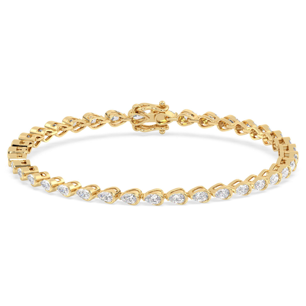 THEODORA HALF-BEZEL SET PEAR CUT LAB GROWN DIAMOND TENNIS BRACELET, GOLD