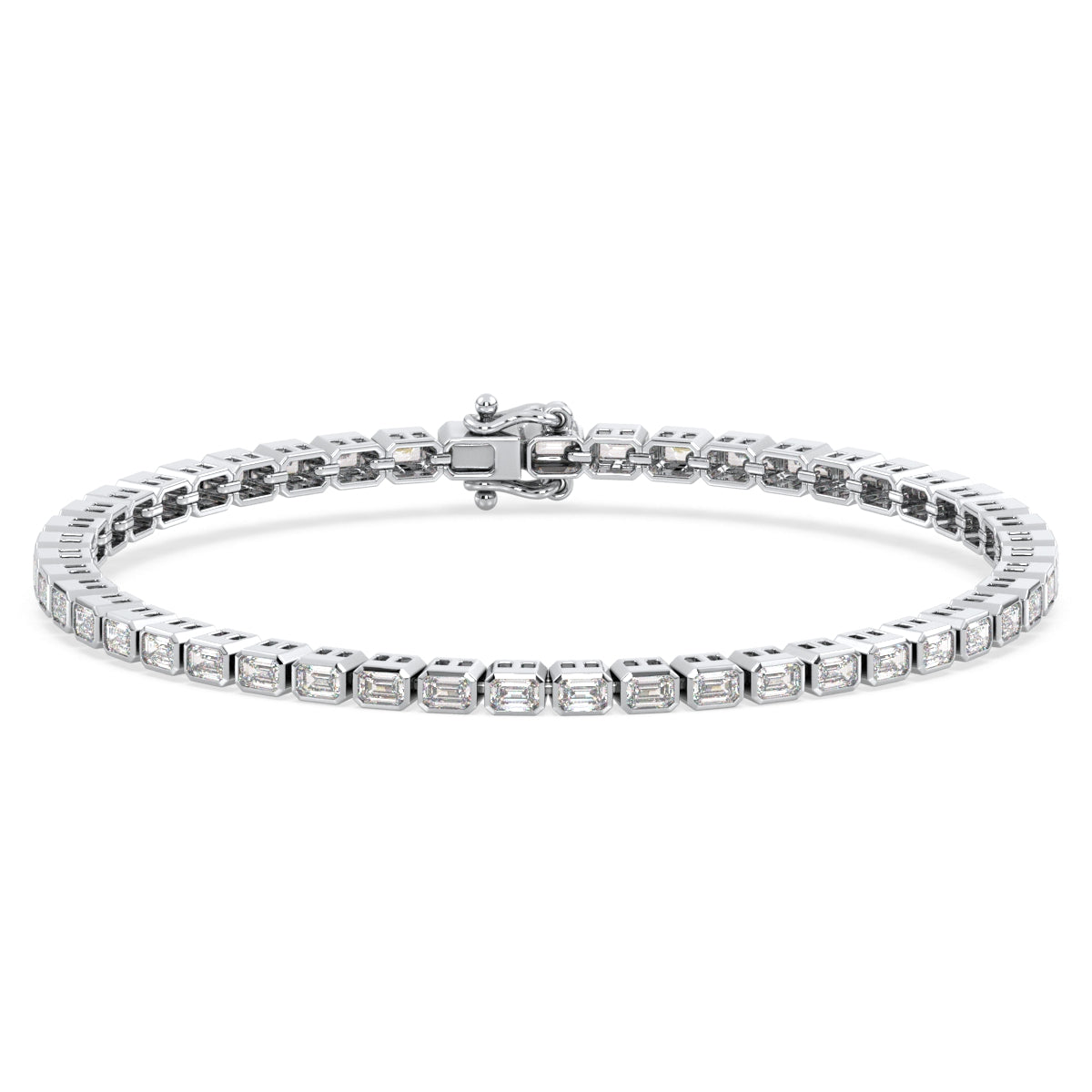 THEODORA BEZEL SET EMERALD CUT LAB GROWN DIAMOND TENNIS BRACELET, GOLD