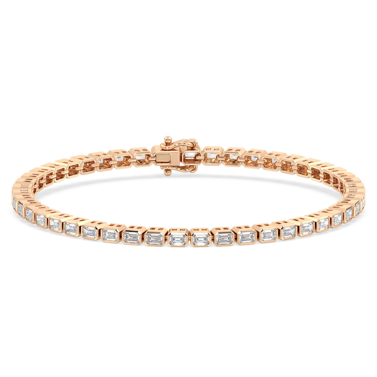 THEODORA BEZEL SET EMERALD CUT LAB GROWN DIAMOND TENNIS BRACELET, GOLD