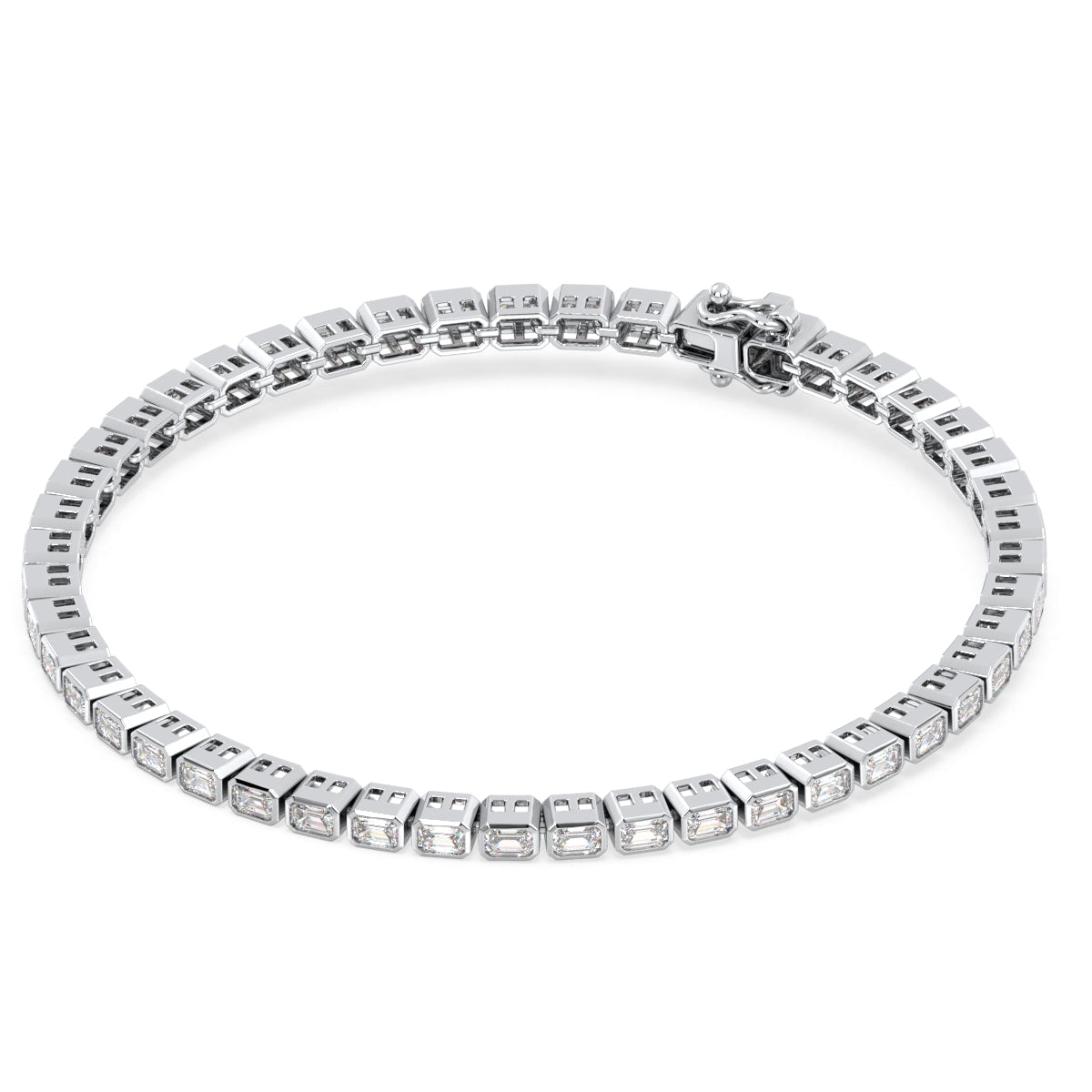 THEODORA BEZEL SET EMERALD CUT LAB GROWN DIAMOND TENNIS BRACELET, GOLD