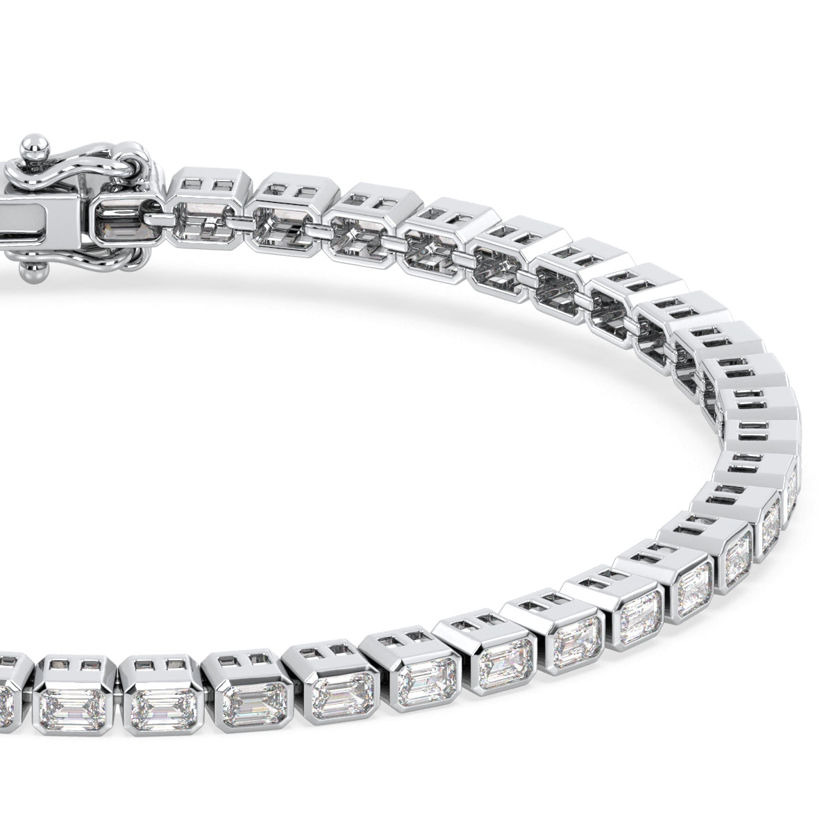 THEODORA BEZEL SET EMERALD CUT LAB GROWN DIAMOND TENNIS BRACELET, GOLD