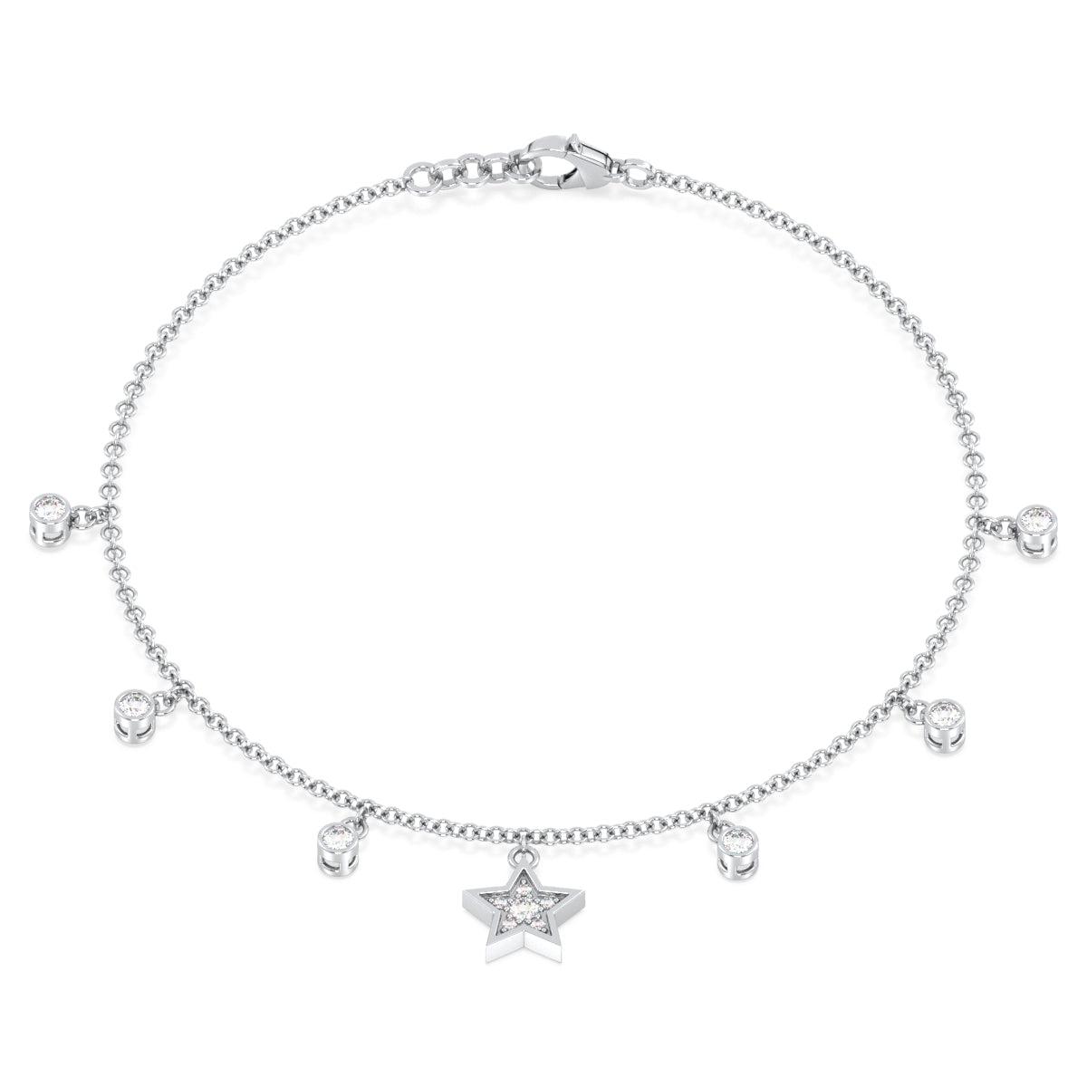 SOPHIA TRENDY STARS AND ROUND CUT LAB GROWN DIAMOND CHARMS CHAIN, GOLD