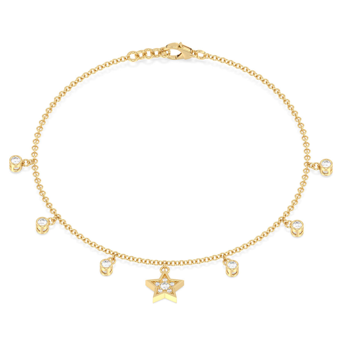 SOPHIA TRENDY STARS AND ROUND CUT LAB GROWN DIAMOND CHARMS CHAIN, GOLD