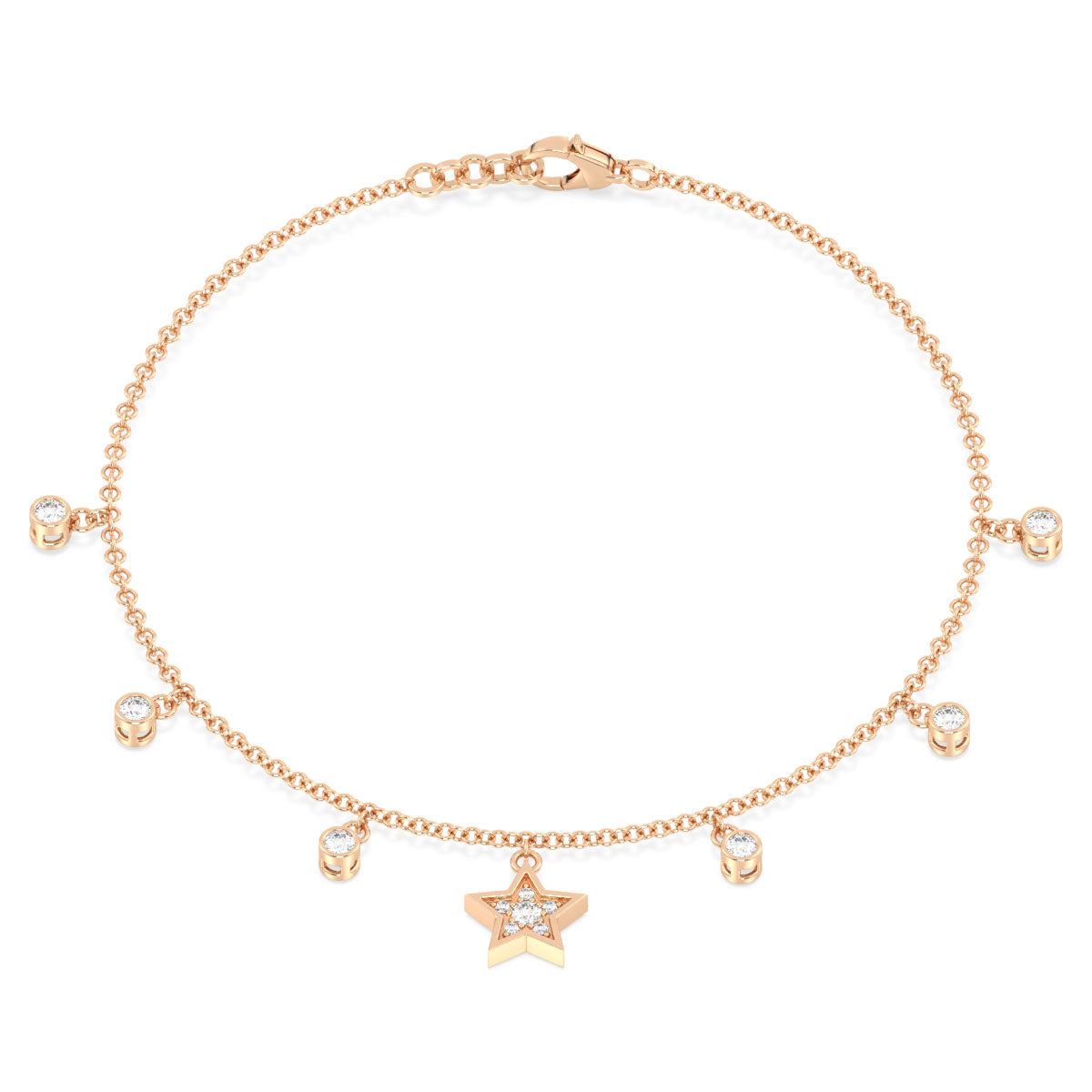 SOPHIA TRENDY STARS AND ROUND CUT LAB GROWN DIAMOND CHARMS CHAIN, GOLD