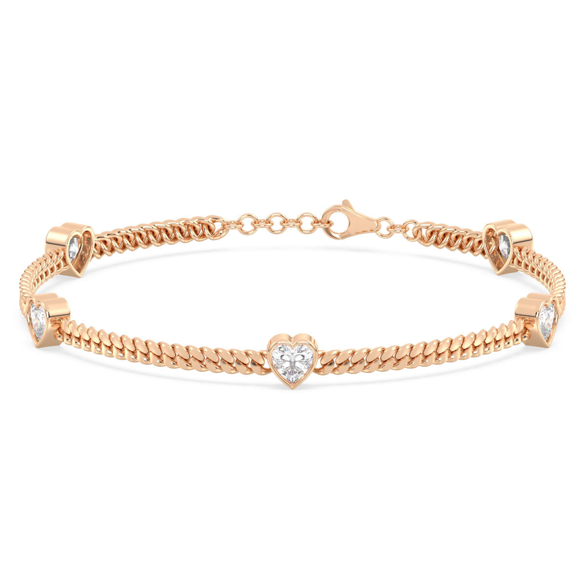 CLEMENCE VALENTINE LOVE HEART CUT LAB GROWN DIAMOND BEZEL SET CUBAN CHAIN, GOLD