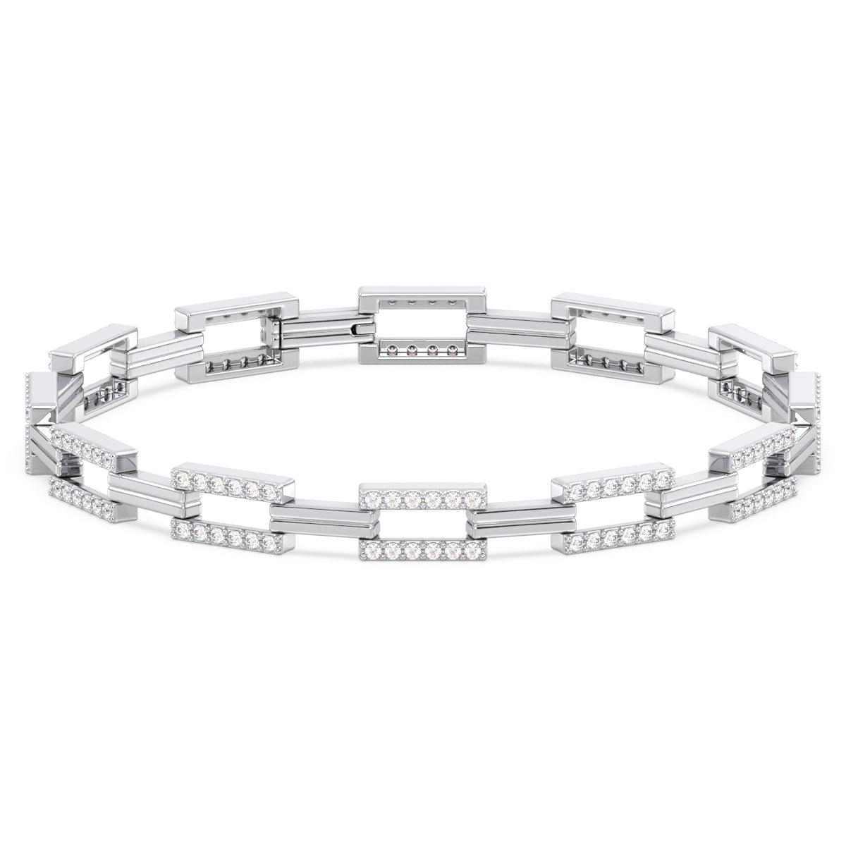 CLARETTE LAB GROWN DIAMOND LINK BRACELET WITH STUDDED RECTANGULAR UNITS, GOLD