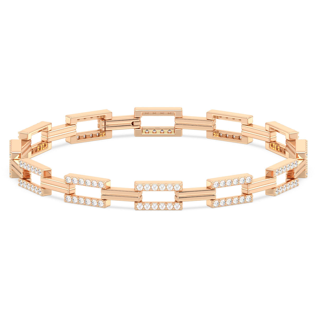 CLARETTE LAB GROWN DIAMOND LINK BRACELET WITH STUDDED RECTANGULAR UNITS, GOLD