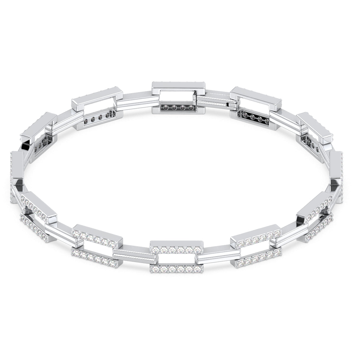 CLARETTE LAB GROWN DIAMOND LINK BRACELET WITH STUDDED RECTANGULAR UNITS, GOLD