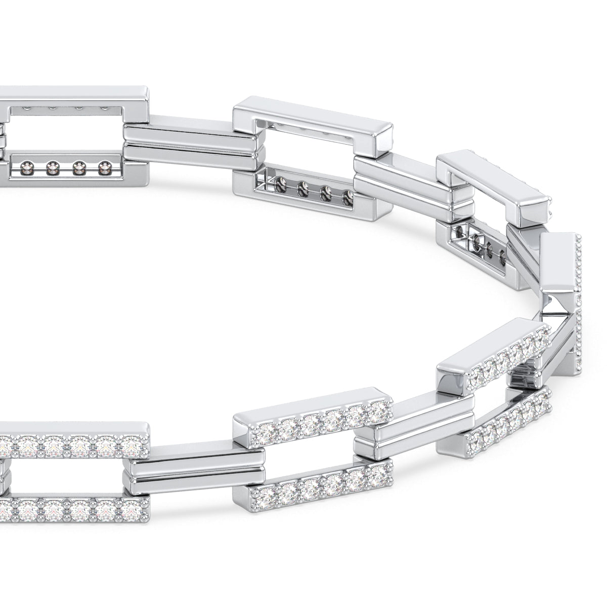 CLARETTE LAB GROWN DIAMOND LINK BRACELET WITH STUDDED RECTANGULAR UNITS, GOLD