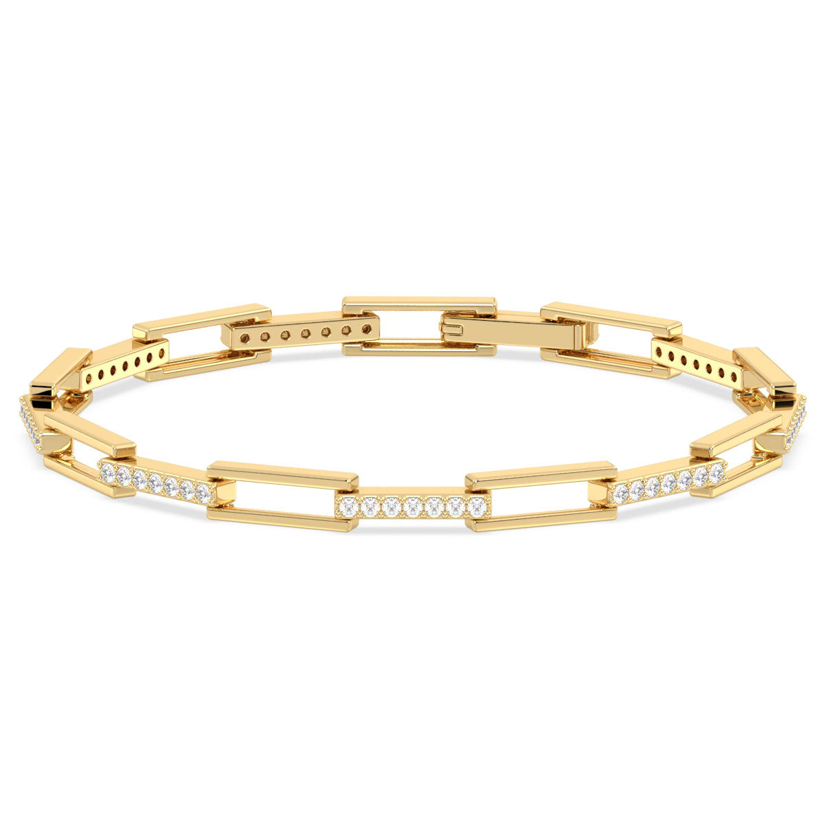 CLARETTE LAB GROWN DIAMOND RECTANGULAR LINK BRACELET WITH STUDDED CONNECTORS, GOLD