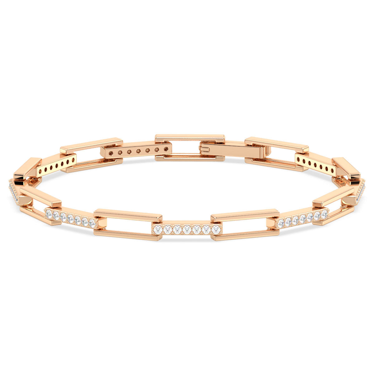 CLARETTE LAB GROWN DIAMOND RECTANGULAR LINK BRACELET WITH STUDDED CONNECTORS, GOLD