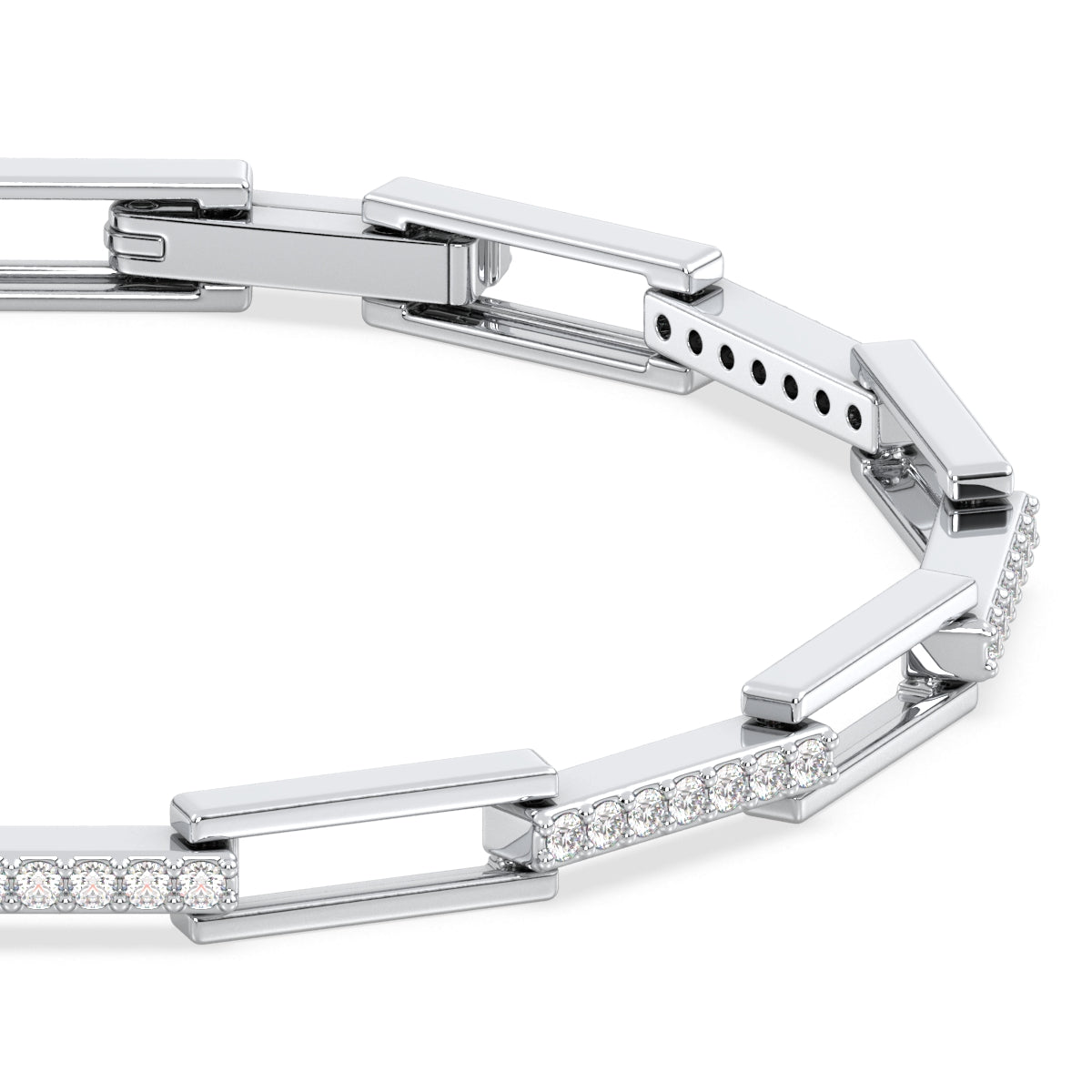 CLARETTE LAB GROWN DIAMOND RECTANGULAR LINK BRACELET WITH STUDDED CONNECTORS, GOLD