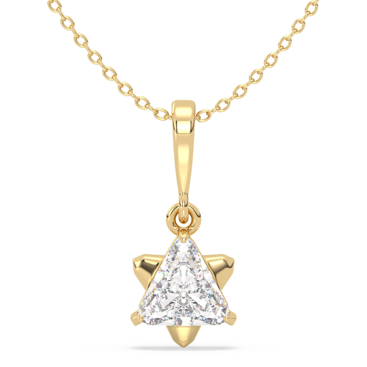 DAMAS TRIANGLE CUT LAB GROWN DIAMOND SOLITAIRE STAR PENDANT, GOLD