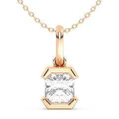 DAMAS HALF BEZEL SET RADIANT CUT LAB GROWN DIAMOND SOLITAIRE PENDANT, GOLD