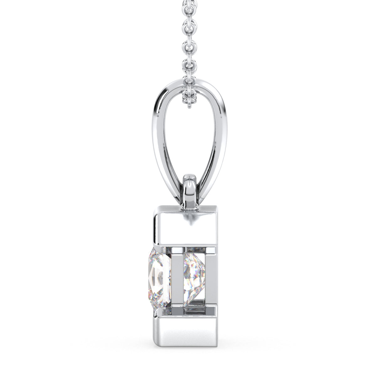 DAMAS HALF BEZEL SET RADIANT CUT LAB GROWN DIAMOND SOLITAIRE PENDANT, GOLD