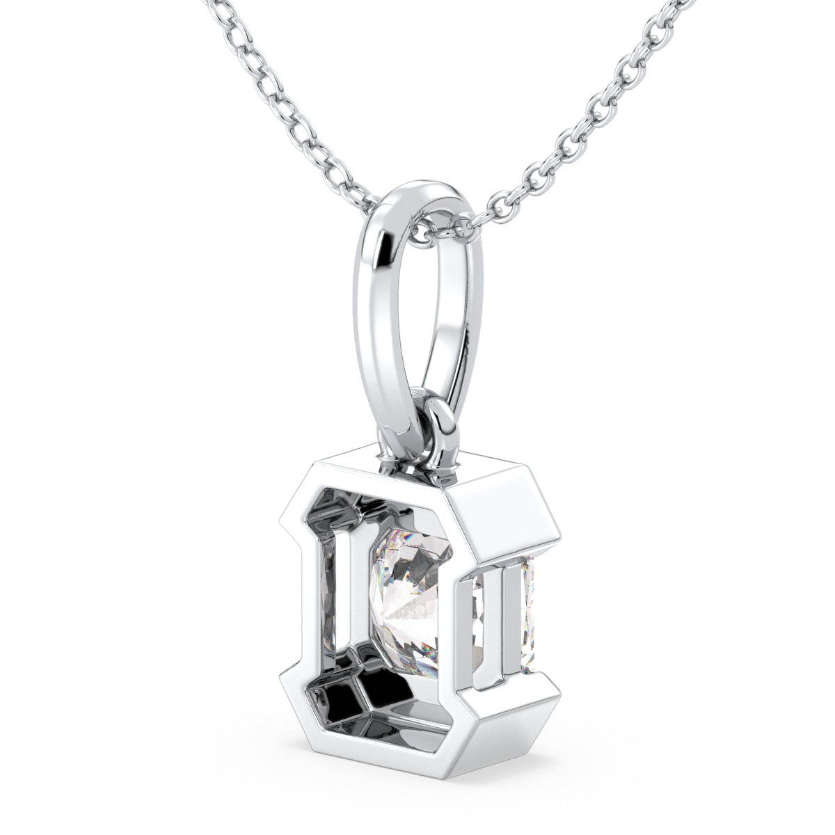 DAMAS HALF BEZEL SET RADIANT CUT LAB GROWN DIAMOND SOLITAIRE PENDANT, GOLD