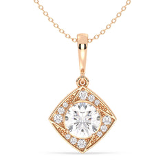 SOPHIA ROUND CUT LAB GROWN DIAMOND SOLITAIRE DIMENSIONAL SQUARE PENDANT WITH SIDE STONES, GOLD