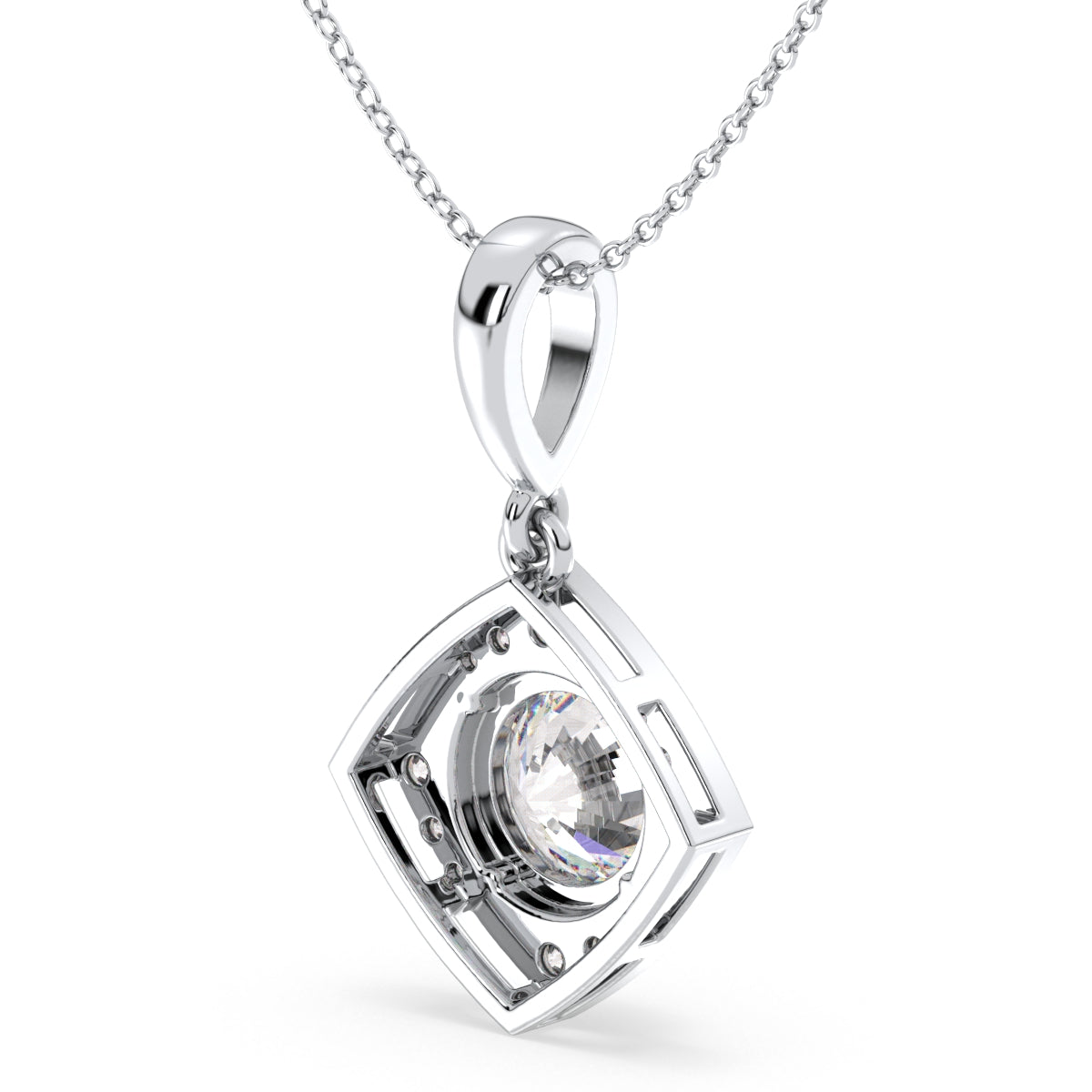 SOPHIA ROUND CUT LAB GROWN DIAMOND SOLITAIRE DIMENSIONAL SQUARE PENDANT WITH SIDE STONES, GOLD