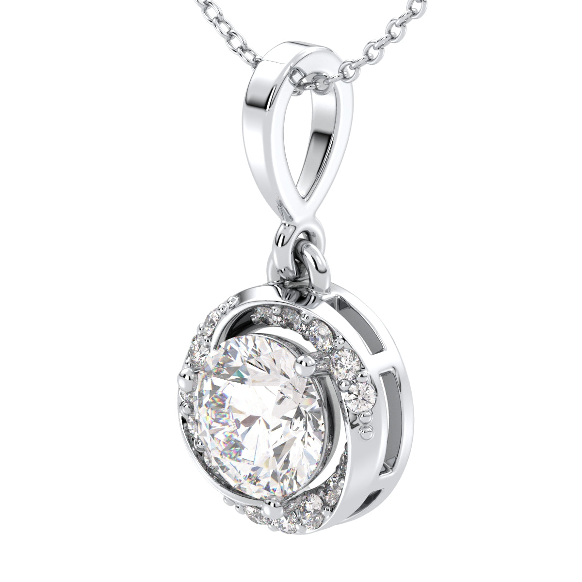 SOPHIA ROUND CUT LAB GROWN DIAMOND SOLITAIRE DIMENSIONAL PENDANT WITH SIDE STONES, GOLD