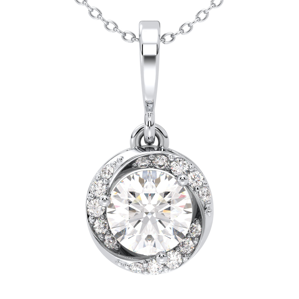 SOPHIA ROUND CUT LAB GROWN DIAMOND SOLITAIRE DIMENSIONAL PENDANT WITH SIDE STONES, GOLD