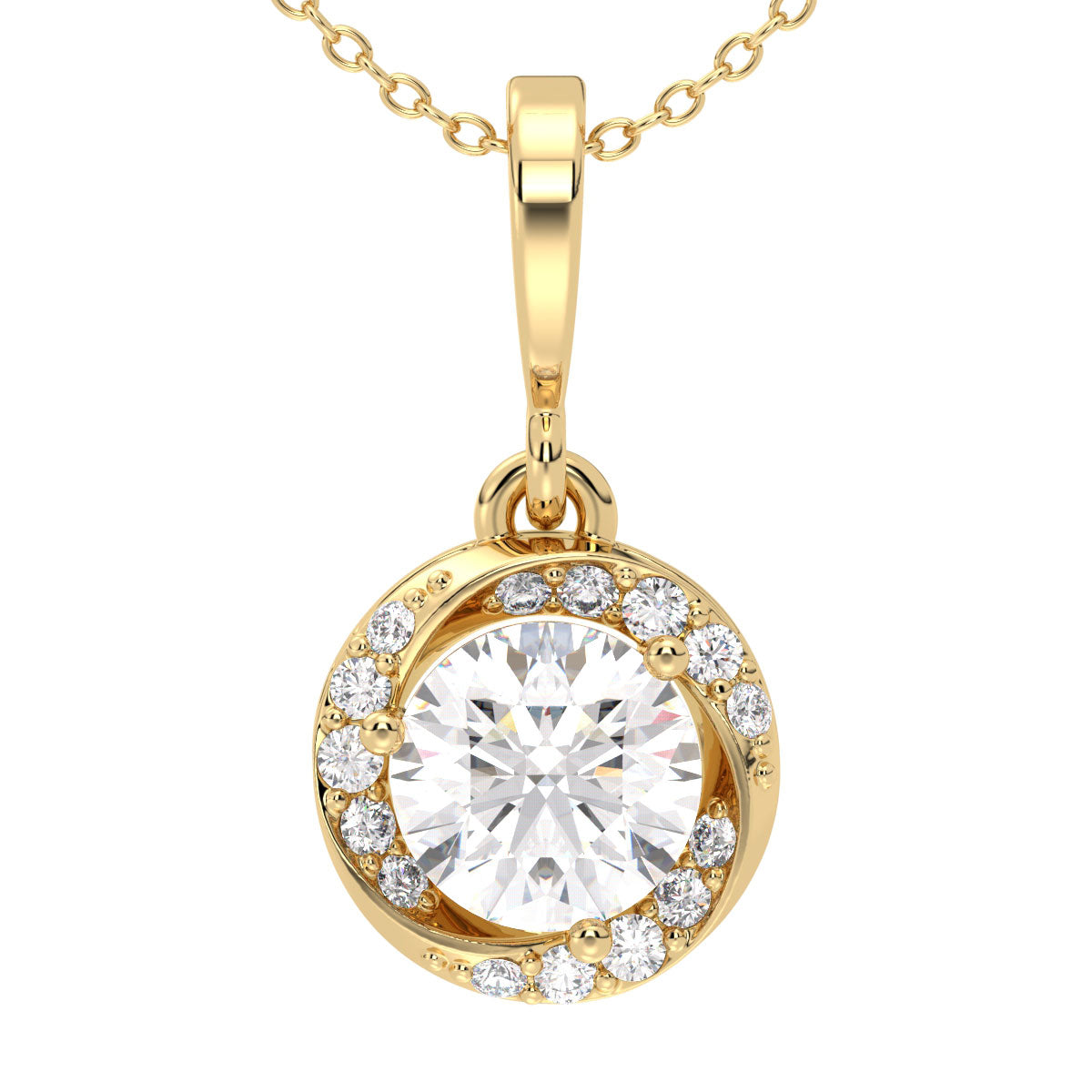 SOPHIA ROUND CUT LAB GROWN DIAMOND SOLITAIRE DIMENSIONAL PENDANT WITH SIDE STONES, GOLD