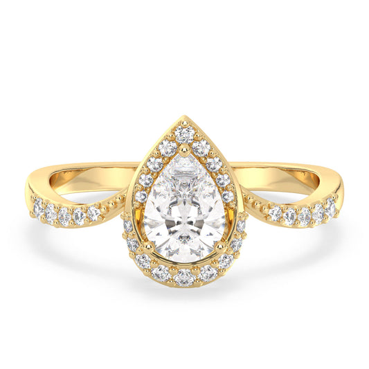 MARGUERITE PEAR CUT LAB GROWN DIAMOND SOLITAIRE DIMENSIONAL ENGAGEMENT RINGS WITH SIDE STONES, GOLD