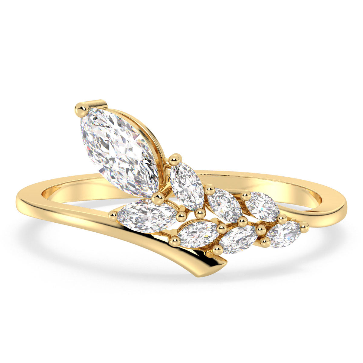 LILETTA MARQUISE CUT SLANTED LAB GROWN DIAMOND LOW BUDGET ANNIVERSARY RING, GOLD