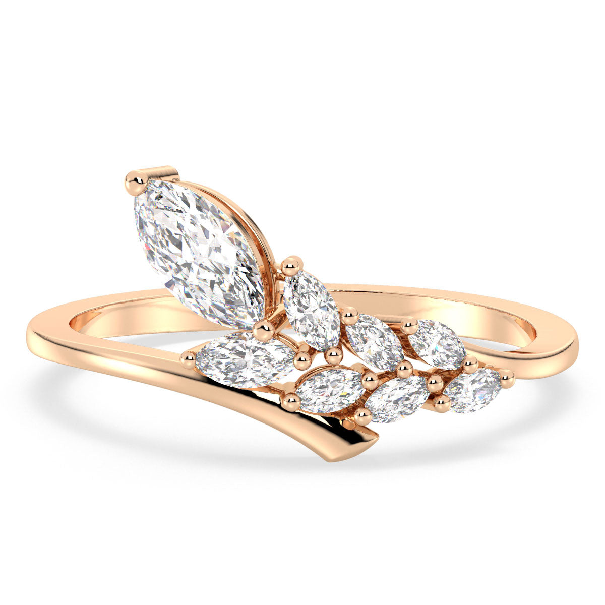 LILETTA MARQUISE CUT SLANTED LAB GROWN DIAMOND LOW BUDGET ANNIVERSARY RING, GOLD