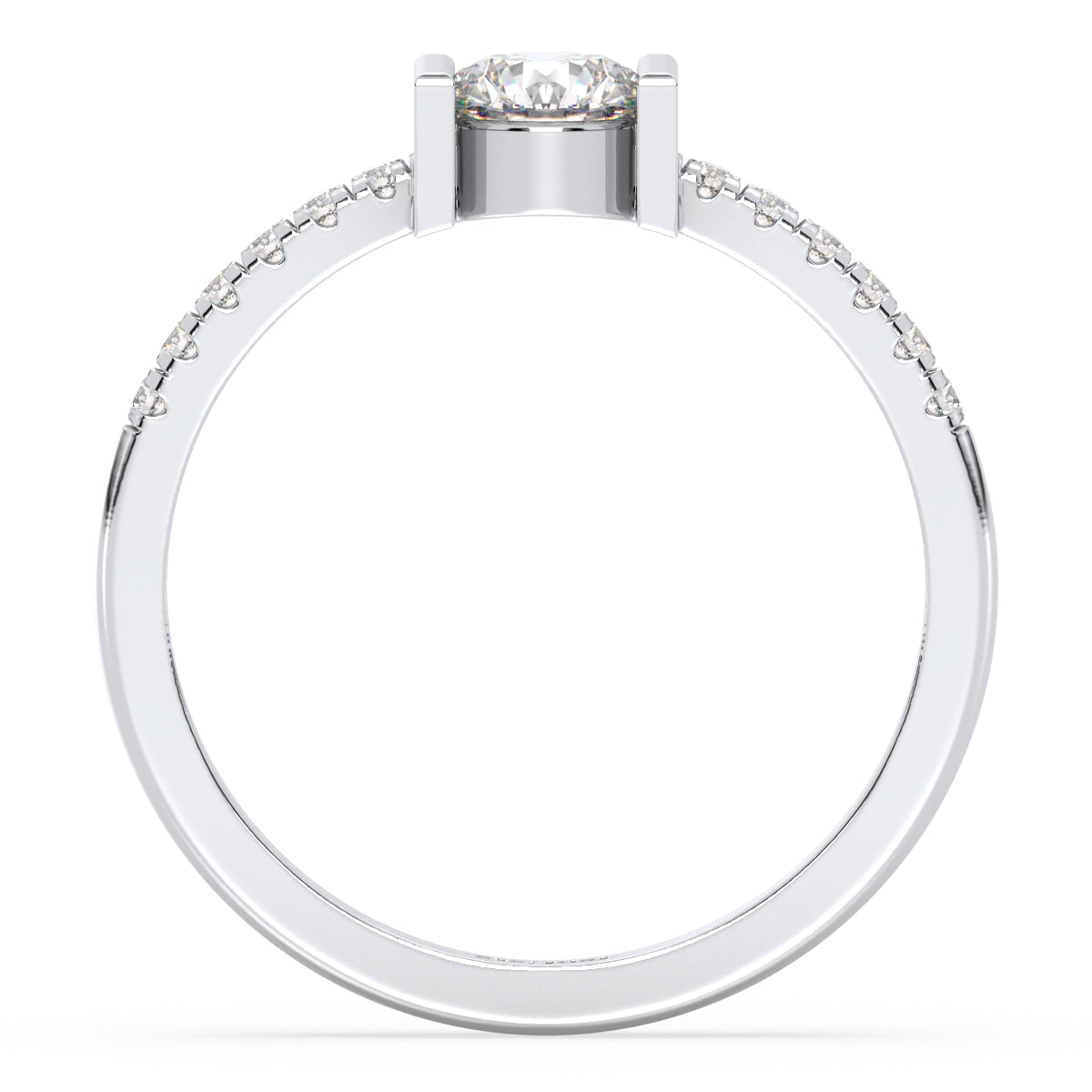 SOPHIA HALF BEZEL SET ROUND CUT LAB GROWN DIAMOND ELEGANT ENGAGEMENT RING WITH SIDE STONE, GOLD