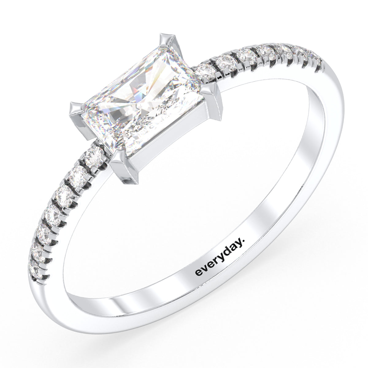 DAMAS RADIANT CUT LAB GROWN DIAMOND ELEGANT ENGAGEMENT ELEGANT RING WITH SIDE STONES, GOLD